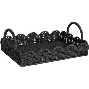 Household Essentials Seagrass Tray with Scalloped Edge, Natural(Black Paper Rope)
