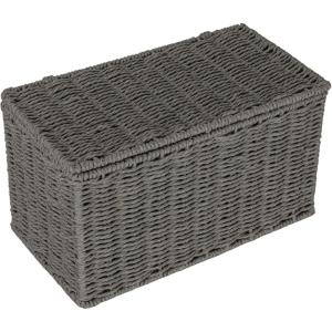 Household Essentials Small Handwoven Paper Rope Wicker Basket with Lid, Black(Grey)