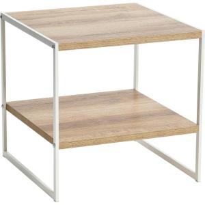 Household Essentials Square Wooden Side Table/End Table With Storage Shelf, Ashwood(Coastal Oak Finish)