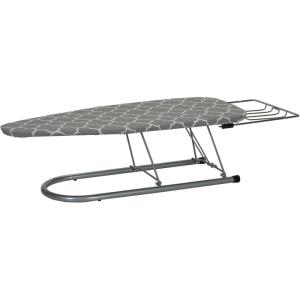 Household Essentials Tabletop Ironing Board with Iron Rest and Door Hanger | Compact Folding Ironing Station for Dorm Rooms, Apartments, and Small Spaces | 36.5″x12″(Grey/White)