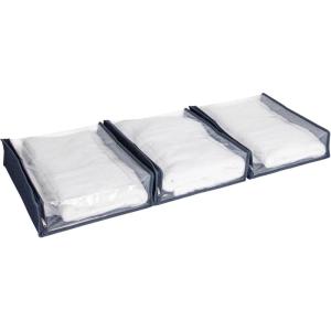 Household Essentials Under Bed Zippered Sweater Storage Bags with Clear Vision Panel, Set of 3, Denim(Denim)