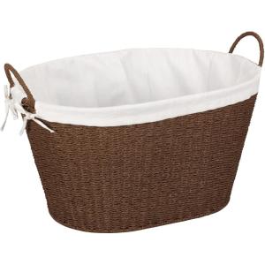 Household Essentials Wicker Laundry Basket with Handles, Handwoven Willow, Removable and Washable Liner, Great for Carrying Laundry or Storing Linens(Brown Paper Rope)
