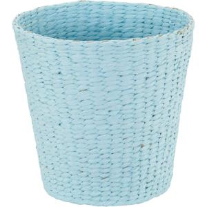 Household Essentials Wicker Waste Basket, Woven Leaf Basket with Wire Frame, Trash Bin or Storage Basket for Bedroom, Bathroom, Office and More(Blue)