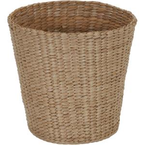 Household Essentials Wicker Waste Basket, Woven Leaf Basket with Wire Frame, Trash Bin or Storage Basket for Bedroom, Bathroom, Office and More(Natural Cattail)