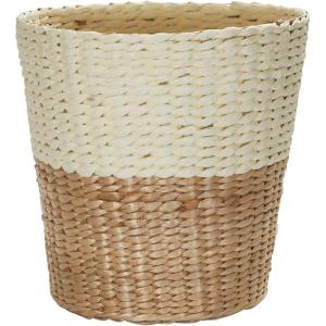 Household Essentials Wicker Waste Basket, Woven Leaf Basket with Wire Frame, Trash Bin or Storage Basket for Bedroom, Bathroom, Office and More(Natural/Cream)
