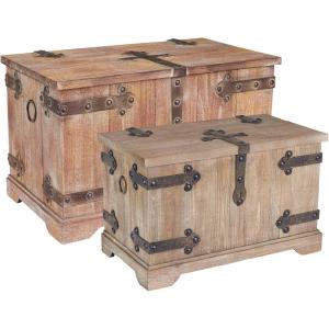Household Essentials Wooden Storage Trunk Set, Large and Small Domed Chest, Weathered Wood with Paint Finish, Hinged Lid with Metal Accents(Victorian)