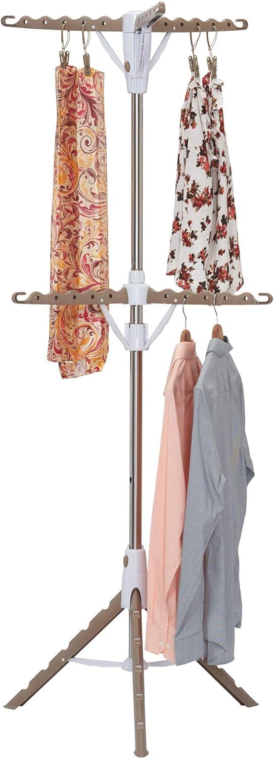 image:imageHousehold Essentials 2 Tier Tripod Clothes Drying Rack Air Dryer and Garment Rack Use to Dry Laundry or Hang Clothes Portable and Compact Tan