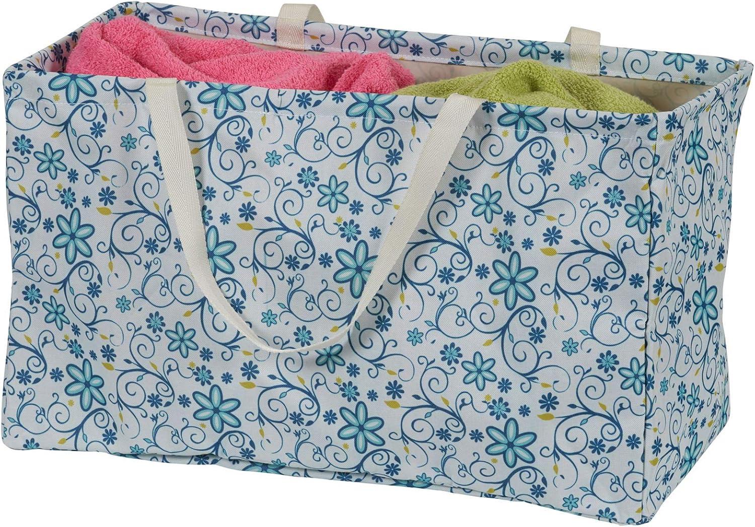 image:imageHousehold Essentials 22121 Krush Canvas Utility Tote Reusable Grocery Shopping Bag Laundry Carry Bag BlackBlue Floral