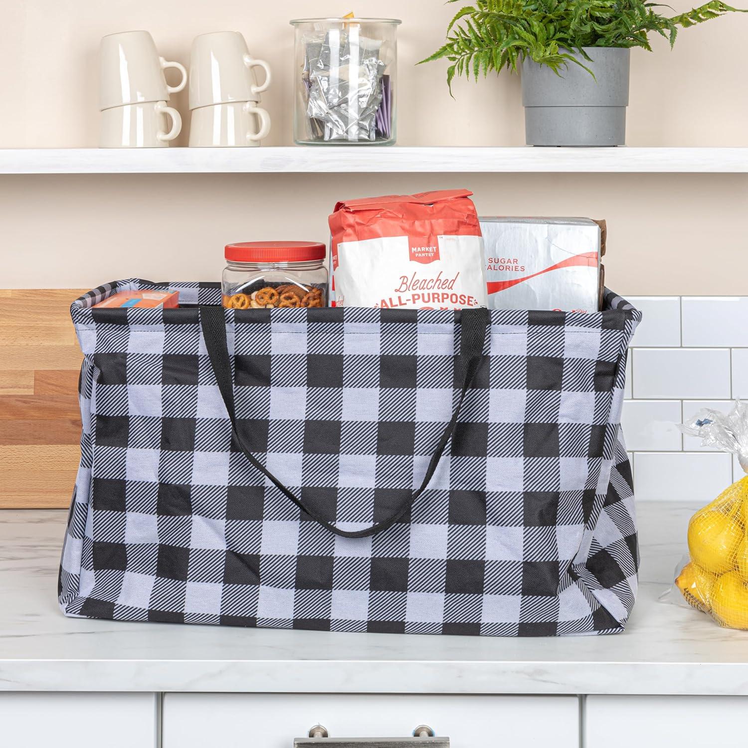 image:imageHousehold Essentials 22121 Krush Canvas Utility Tote Reusable Grocery Shopping Bag Laundry Carry Bag BlackBuffalo Plaid