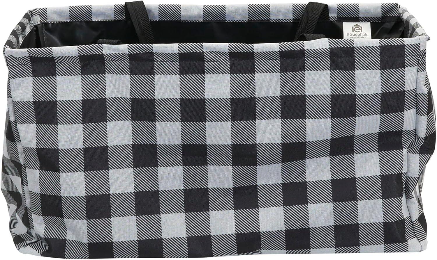 image:imageHousehold Essentials 22121 Krush Canvas Utility Tote Reusable Grocery Shopping Bag Laundry Carry Bag BlackBuffalo Plaid