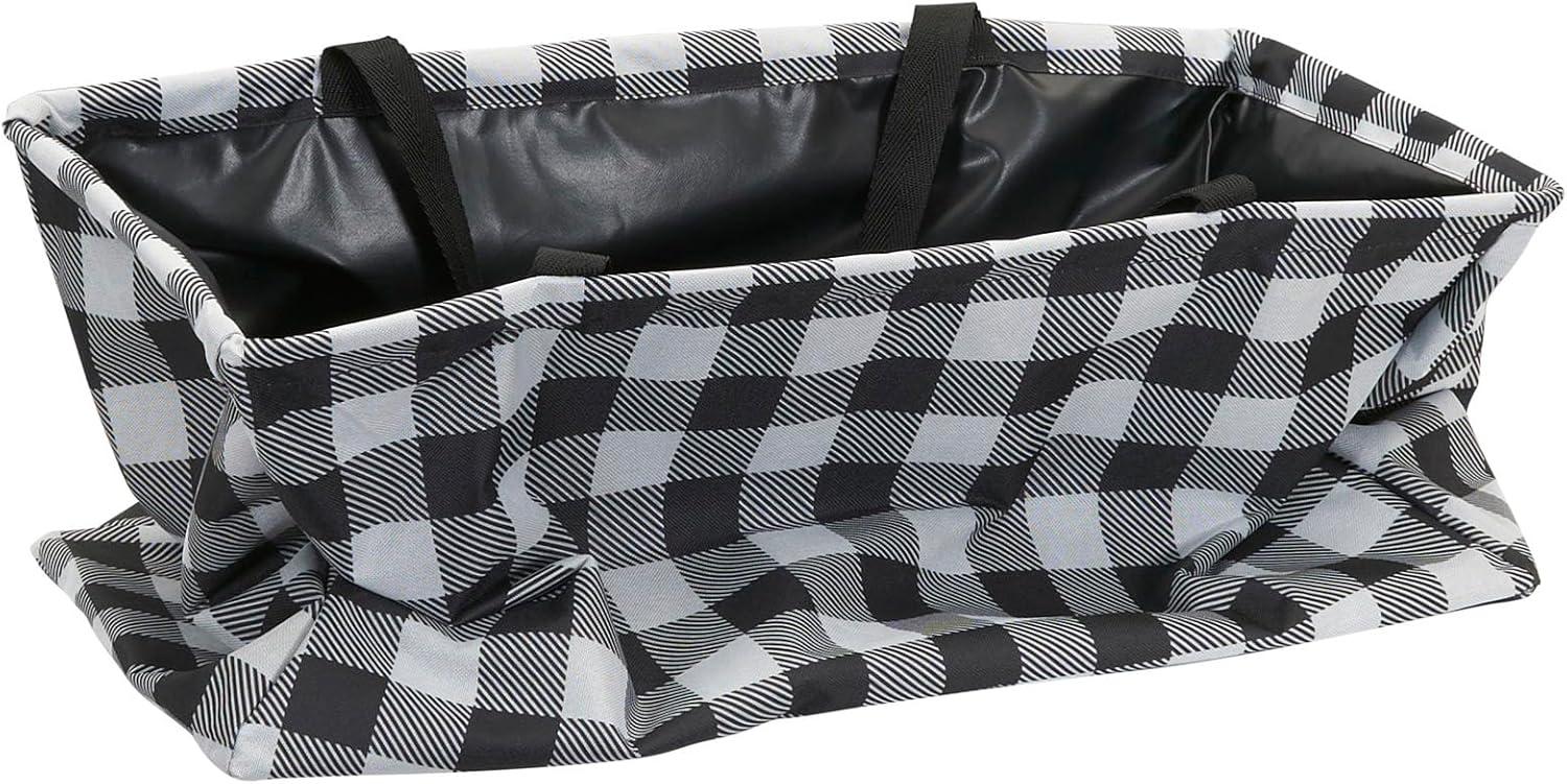 image:imageHousehold Essentials 22121 Krush Canvas Utility Tote Reusable Grocery Shopping Bag Laundry Carry Bag BlackBuffalo Plaid