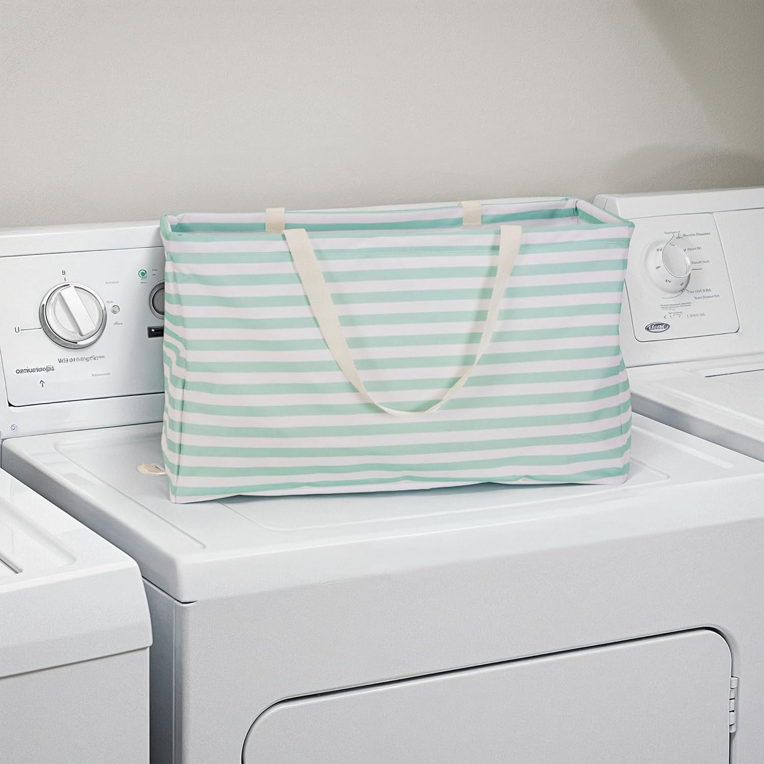 image:imageHousehold Essentials 22121 Krush Canvas Utility Tote Reusable Grocery Shopping Bag Laundry Carry Bag BlackTeal Stripe