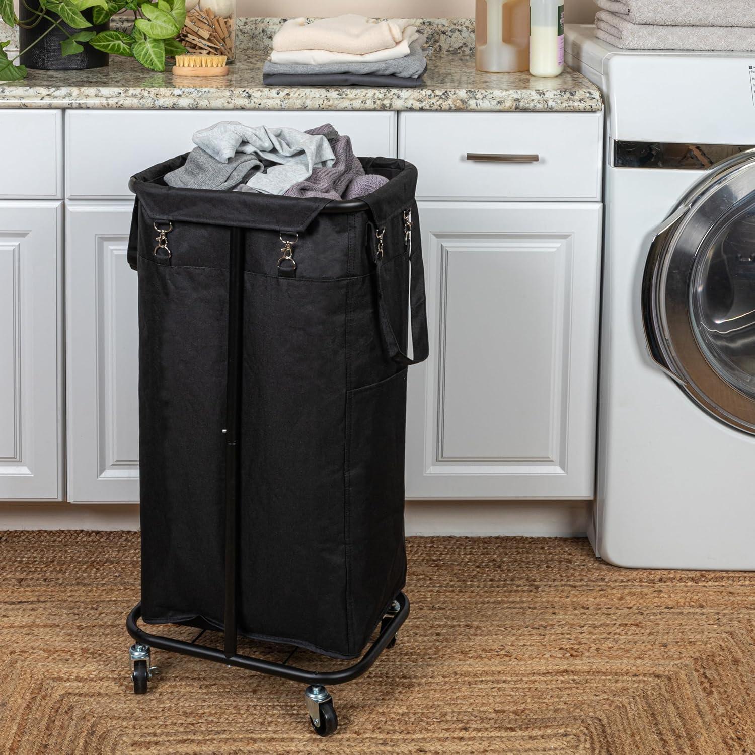 image:imageHousehold Essentials 2Bag Rolling Laundry Sorter NaturalBlackBlack