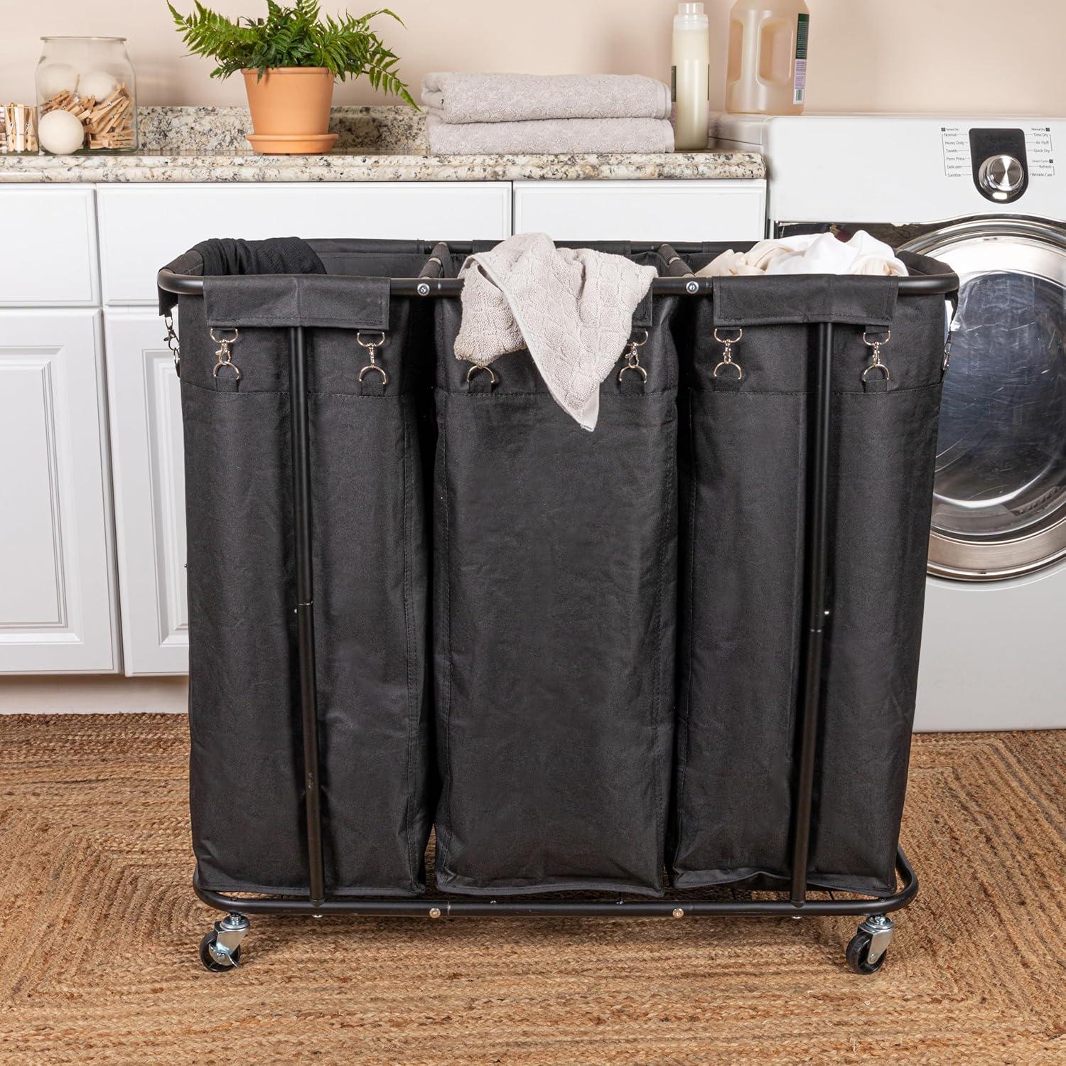 image:imageHousehold Essentials 2Bag Rolling Laundry Sorter NaturalBlackBlack