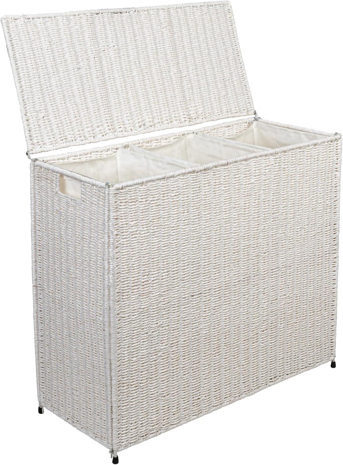 image:imageHousehold Essentials 3 Compartment Laundry Sorter Wicker Laundry SorterWhite