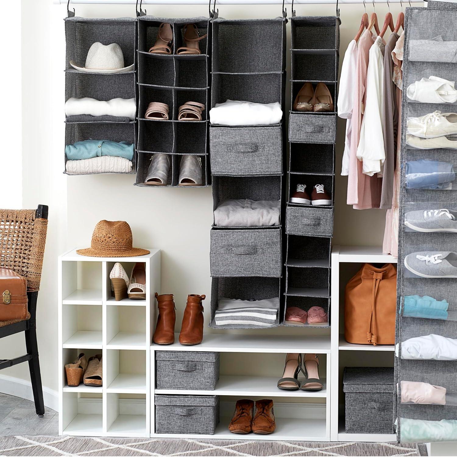image:imageHousehold Essentials 311322 Hanging Shoe Storage Organizer for Closets 10 Pocket Shelves Natural CanvasGraphite