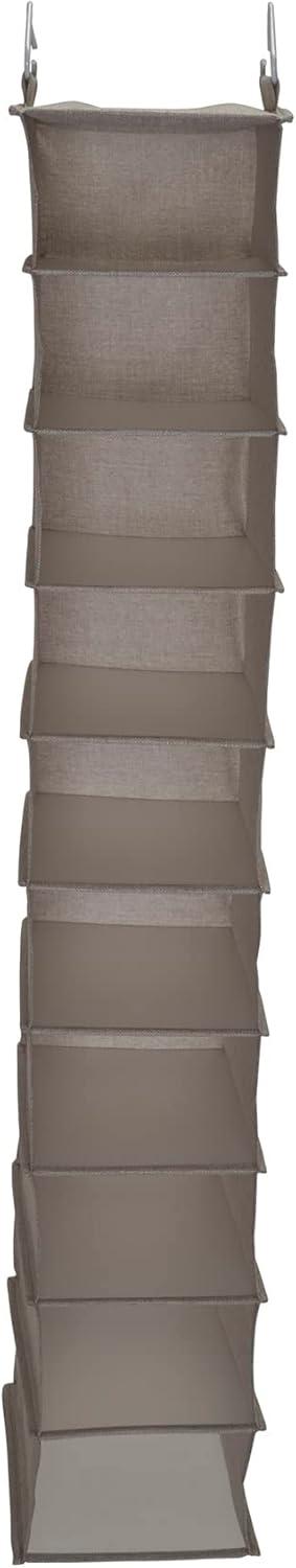image:imageHousehold Essentials 311322 Hanging Shoe Storage Organizer for Closets 10 Pocket Shelves Natural CanvasSilver