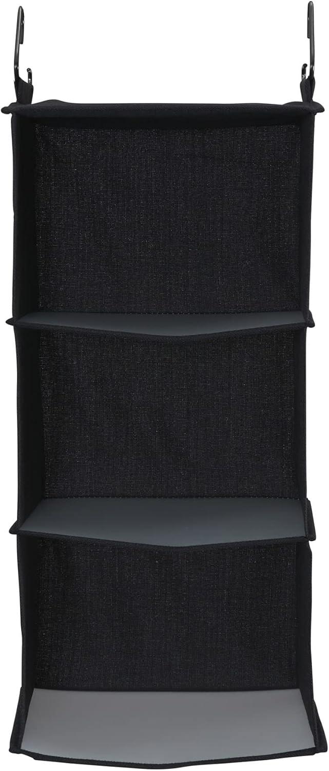 image:imageHousehold Essentials 311342 Hanging Closet Organizer 3 Pocket Shelves Natural CanvasBlack