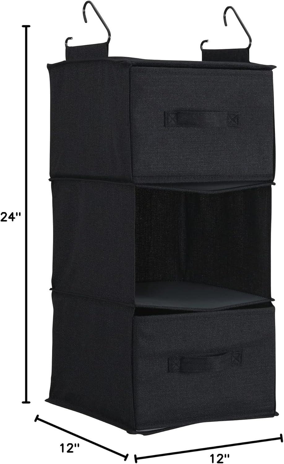 image:imageHousehold Essentials 311342 Hanging Closet Organizer 3 Pocket Shelves Natural CanvasBlack