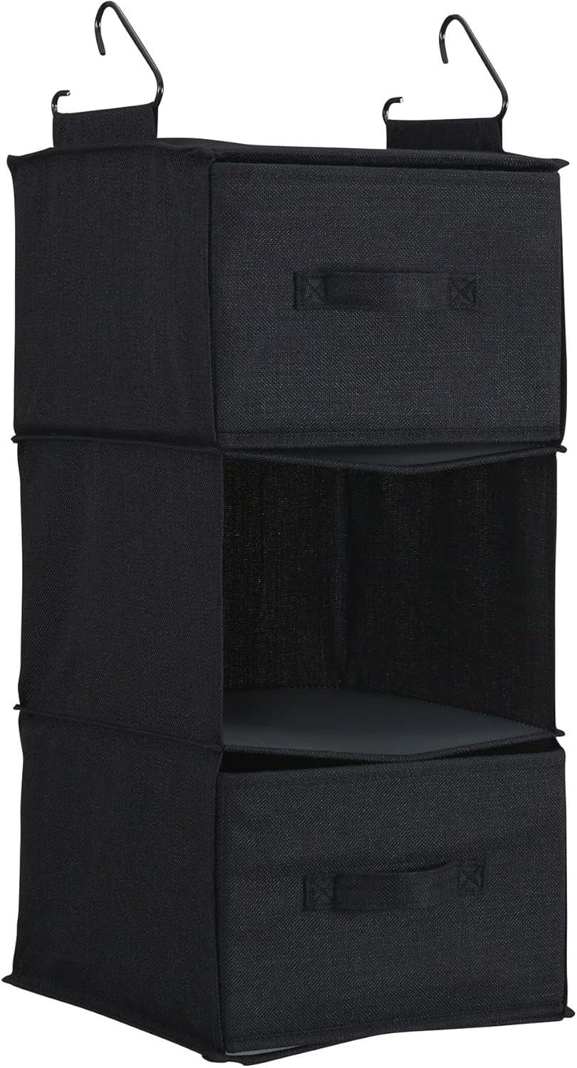 image:imageHousehold Essentials 311342 Hanging Closet Organizer 3 Pocket Shelves Natural CanvasBlack