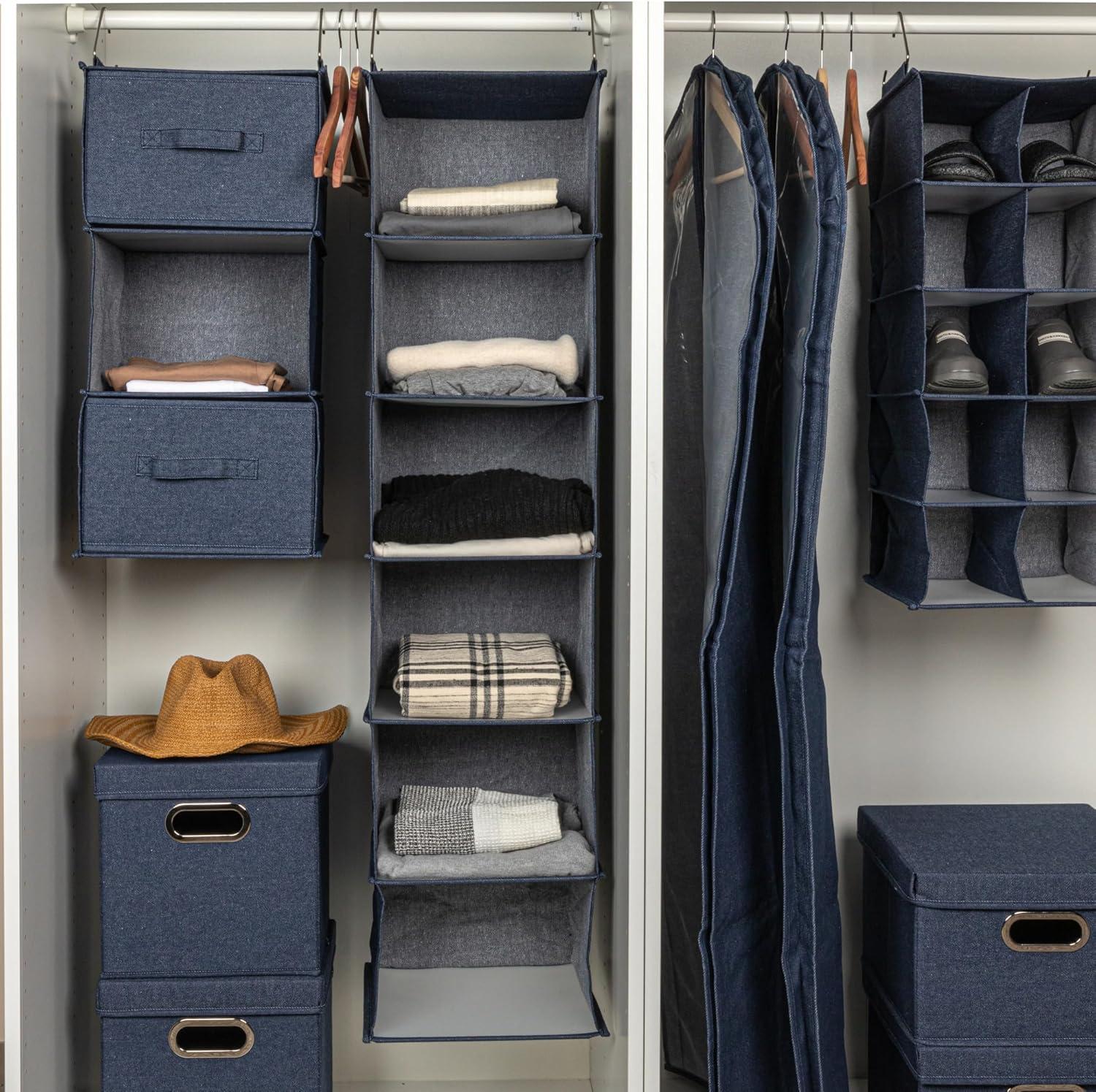 image:imageHousehold Essentials 311342 Hanging Closet Organizer 3 Pocket Shelves Natural CanvasDenim