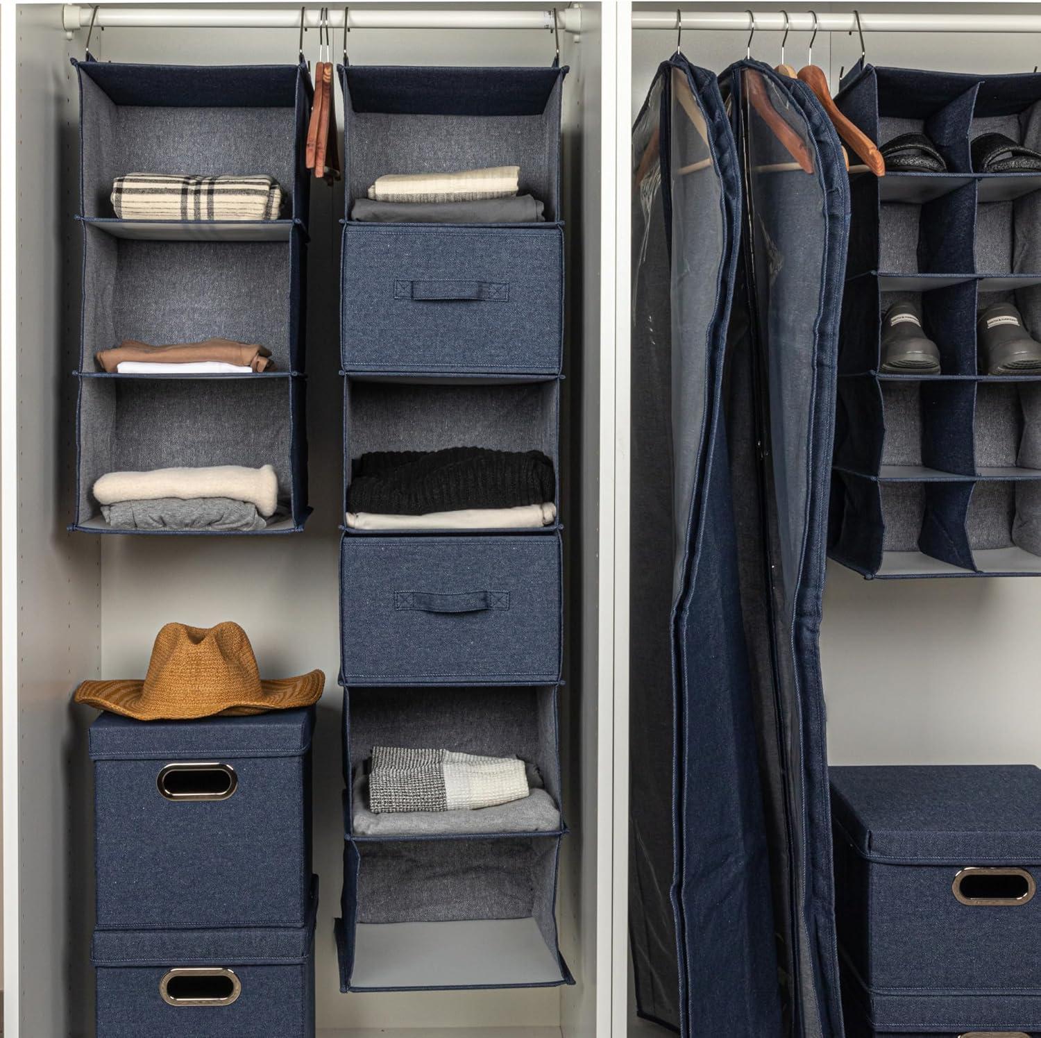 image:imageHousehold Essentials 311342 Hanging Closet Organizer 3 Pocket Shelves Natural CanvasDenim