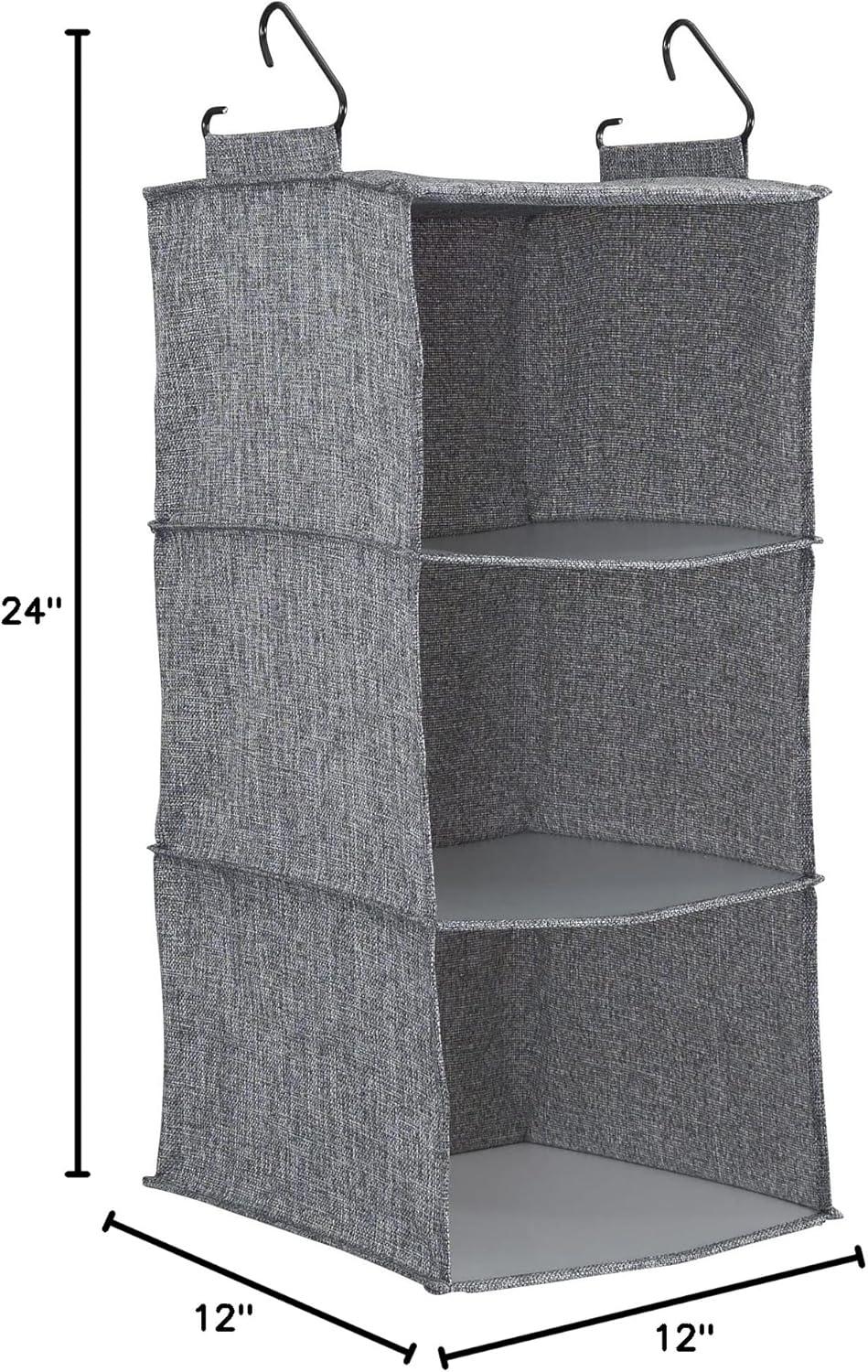 image:imageHousehold Essentials 311342 Hanging Closet Organizer 3 Pocket Shelves Natural CanvasGraphite