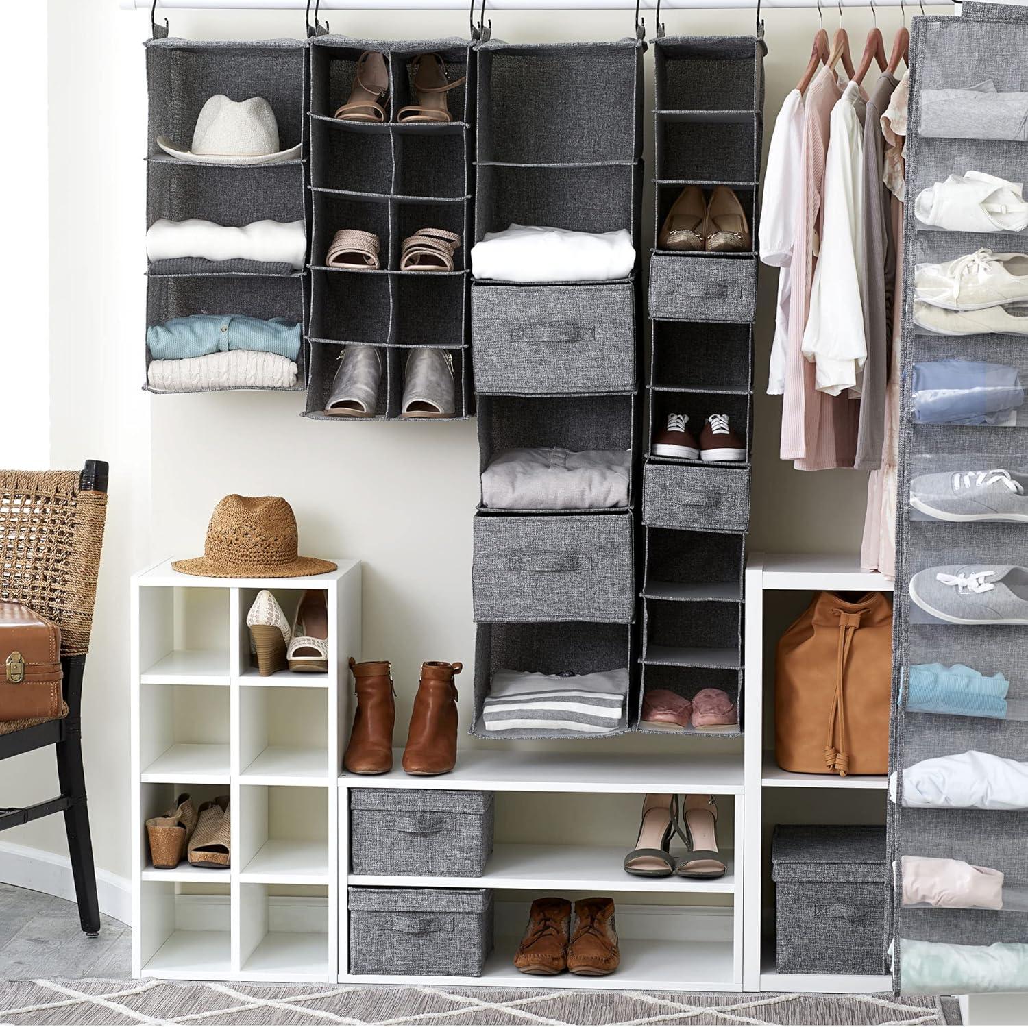 image:imageHousehold Essentials 311342 Hanging Closet Organizer 3 Pocket Shelves Natural CanvasGraphite