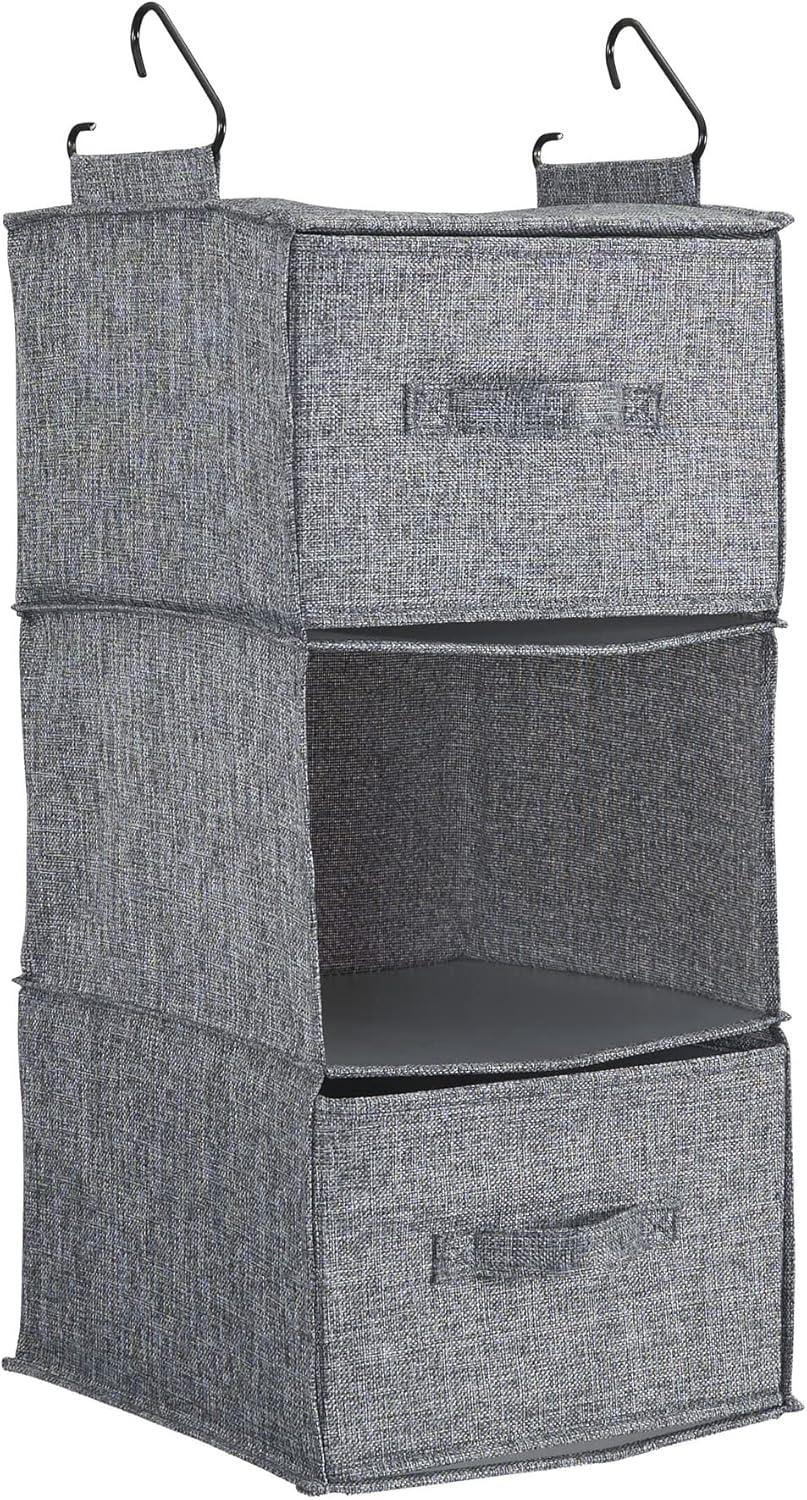 image:imageHousehold Essentials 311342 Hanging Closet Organizer 3 Pocket Shelves Natural CanvasGraphite