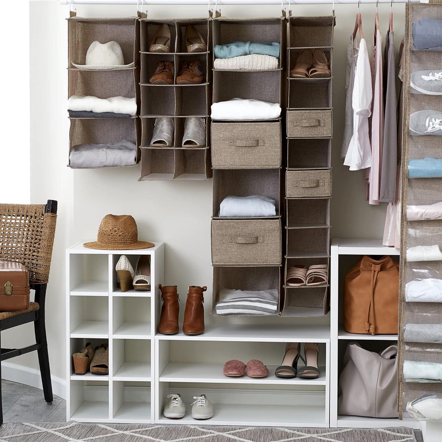 image:imageHousehold Essentials 311342 Hanging Closet Organizer 3 Pocket Shelves Natural CanvasLatte