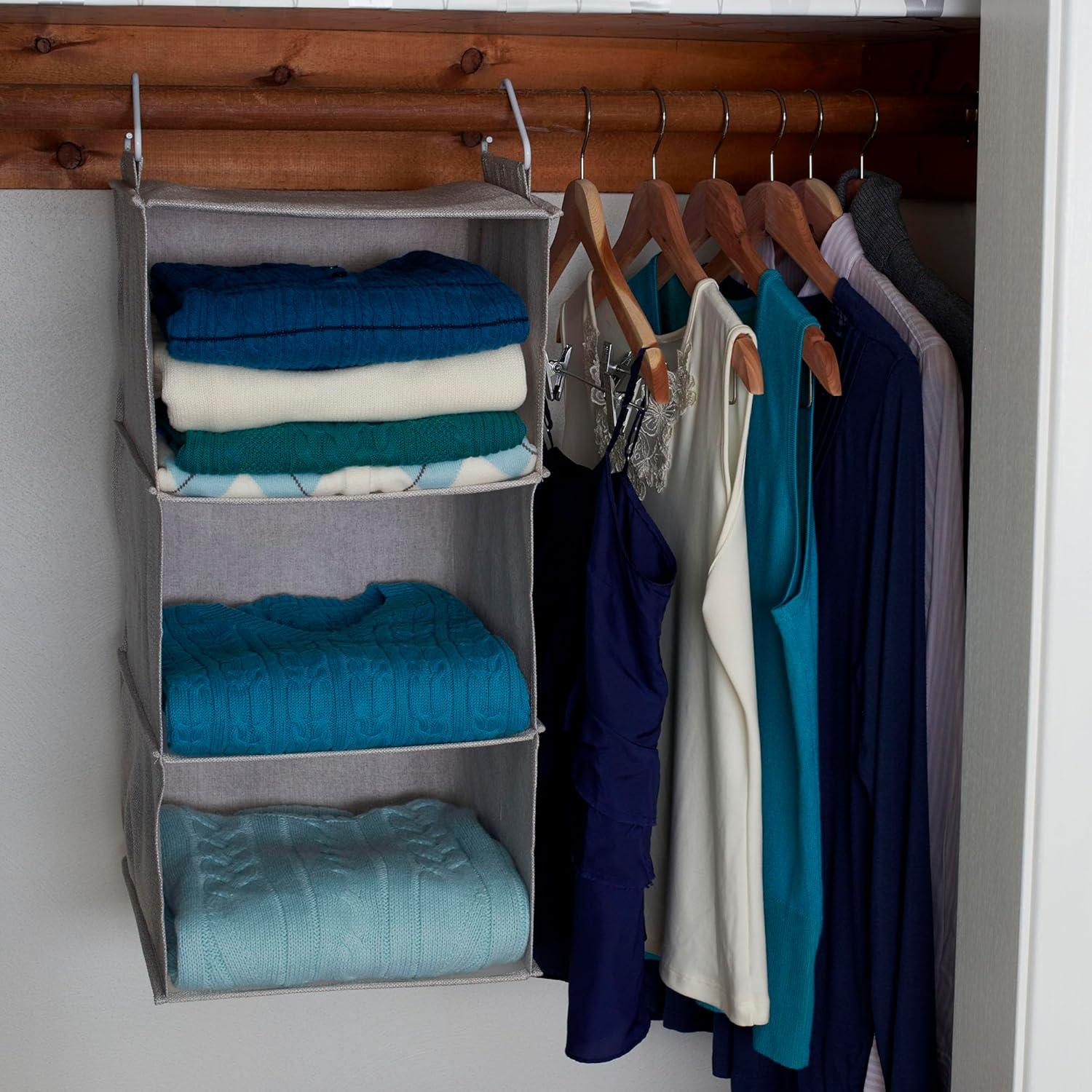 image:imageHousehold Essentials 311342 Hanging Closet Organizer 3 Pocket Shelves Natural CanvasSilver