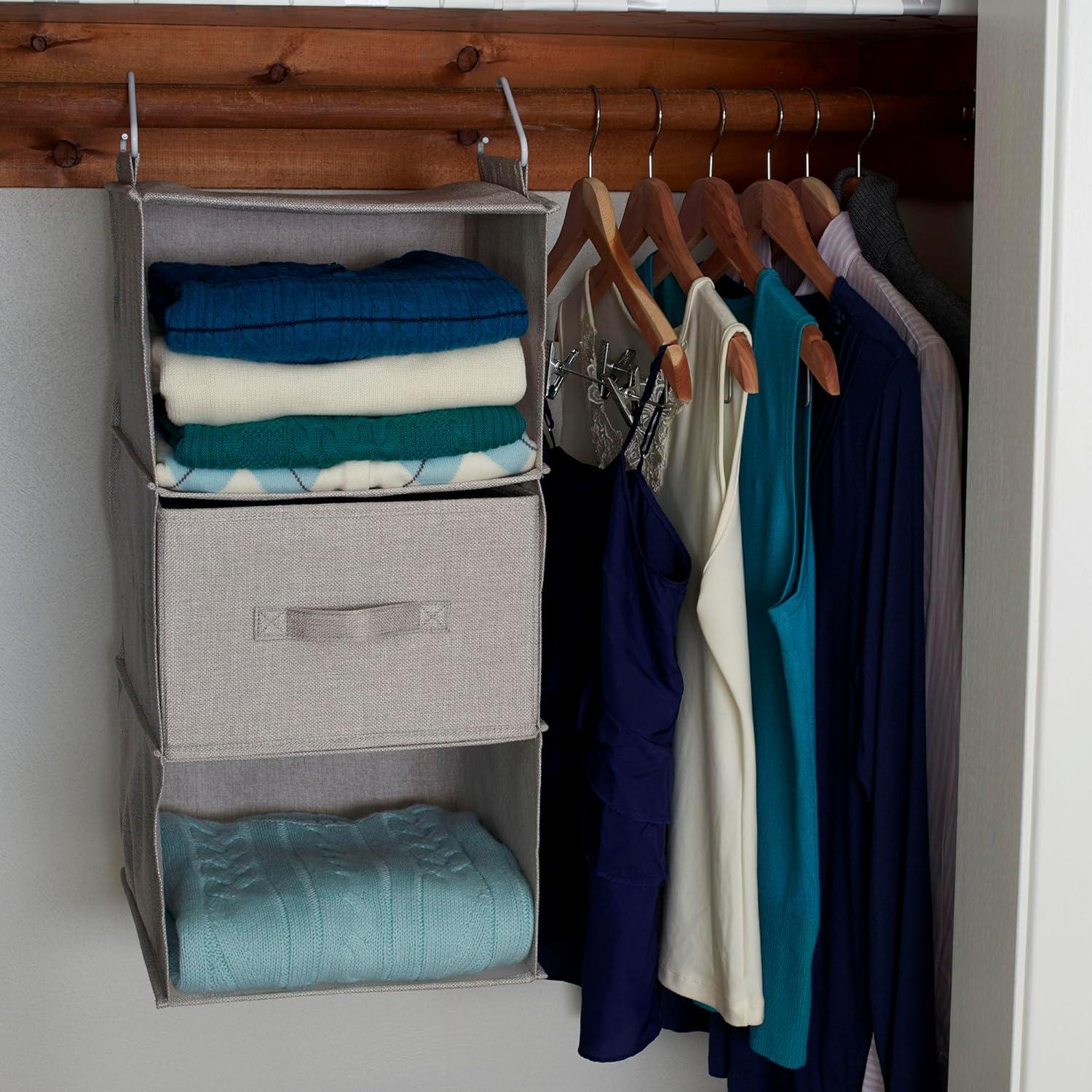 image:imageHousehold Essentials 311342 Hanging Closet Organizer 3 Pocket Shelves Natural CanvasSilver