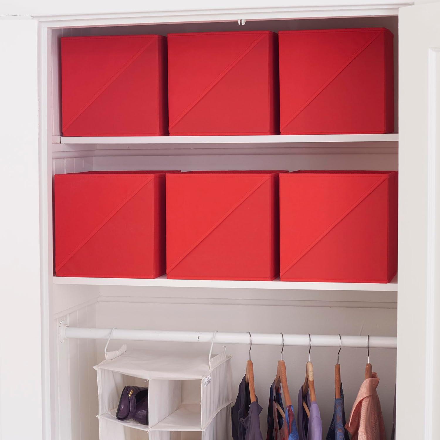 image:imageHousehold Essentials 3321 Foldable Fabric Storage Bins Set of 6 Cubby Cubes with Vertical Handles 6 Pack RedRed