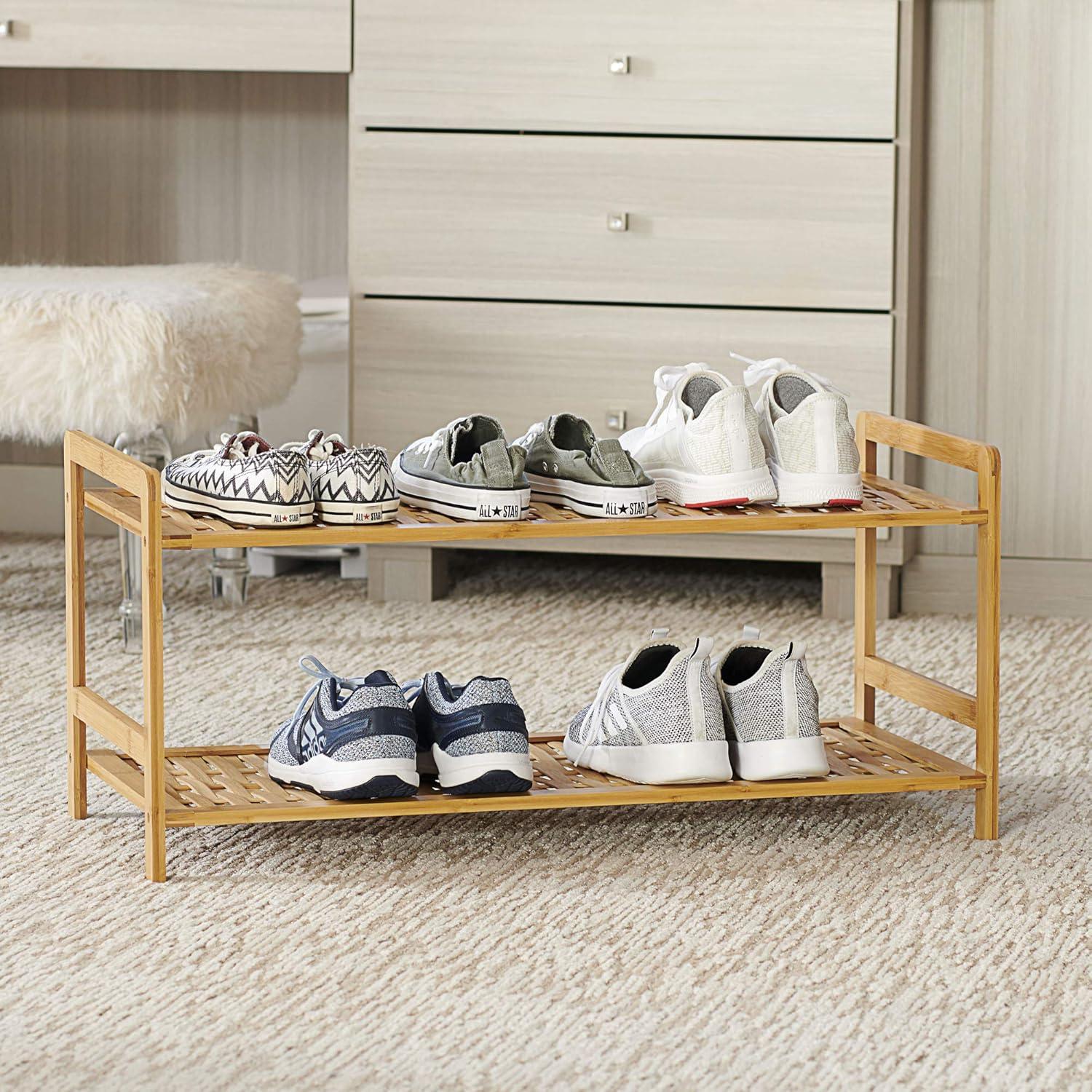 image:imageHousehold Essentials 5 Tier Bamboo Shoe Rack Lightweight Storage Shelf Basket Weave for Better Airflow Easy Assembly Great for Shoes Sweaters and More2 tier