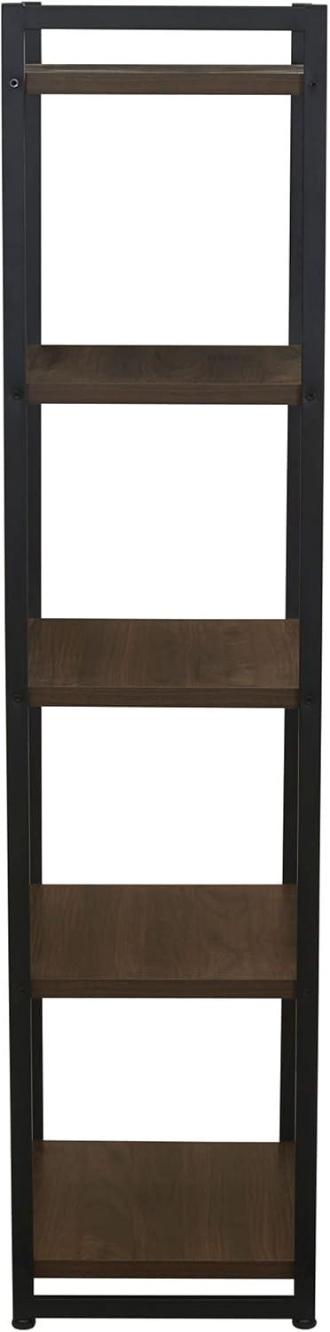 image:imageHousehold Essentials 5 Tier Storage Tower Metal Grey Shelf Black Frame AshwoodWalnut