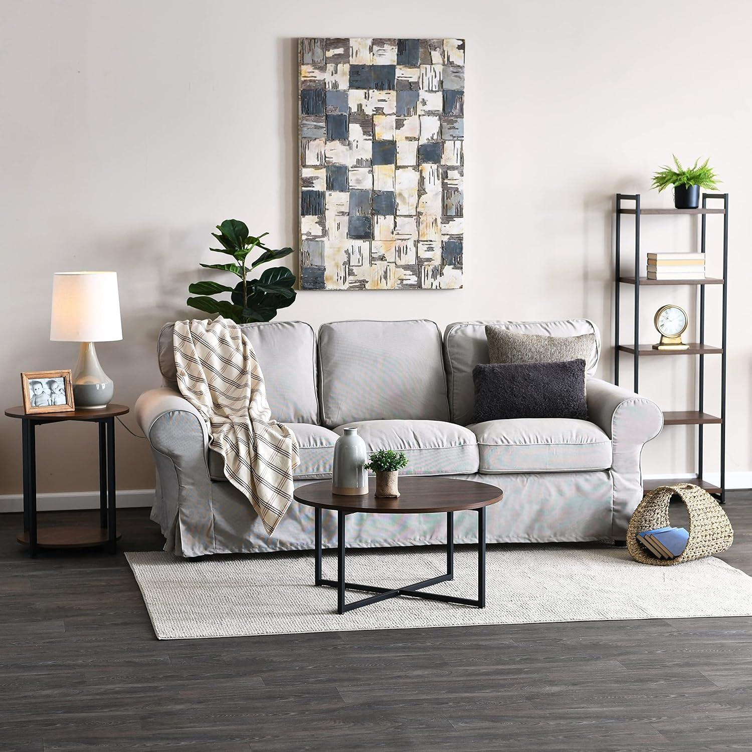 image:imageHousehold Essentials 5 Tier Storage Tower Metal Grey Shelf Black Frame AshwoodWalnut