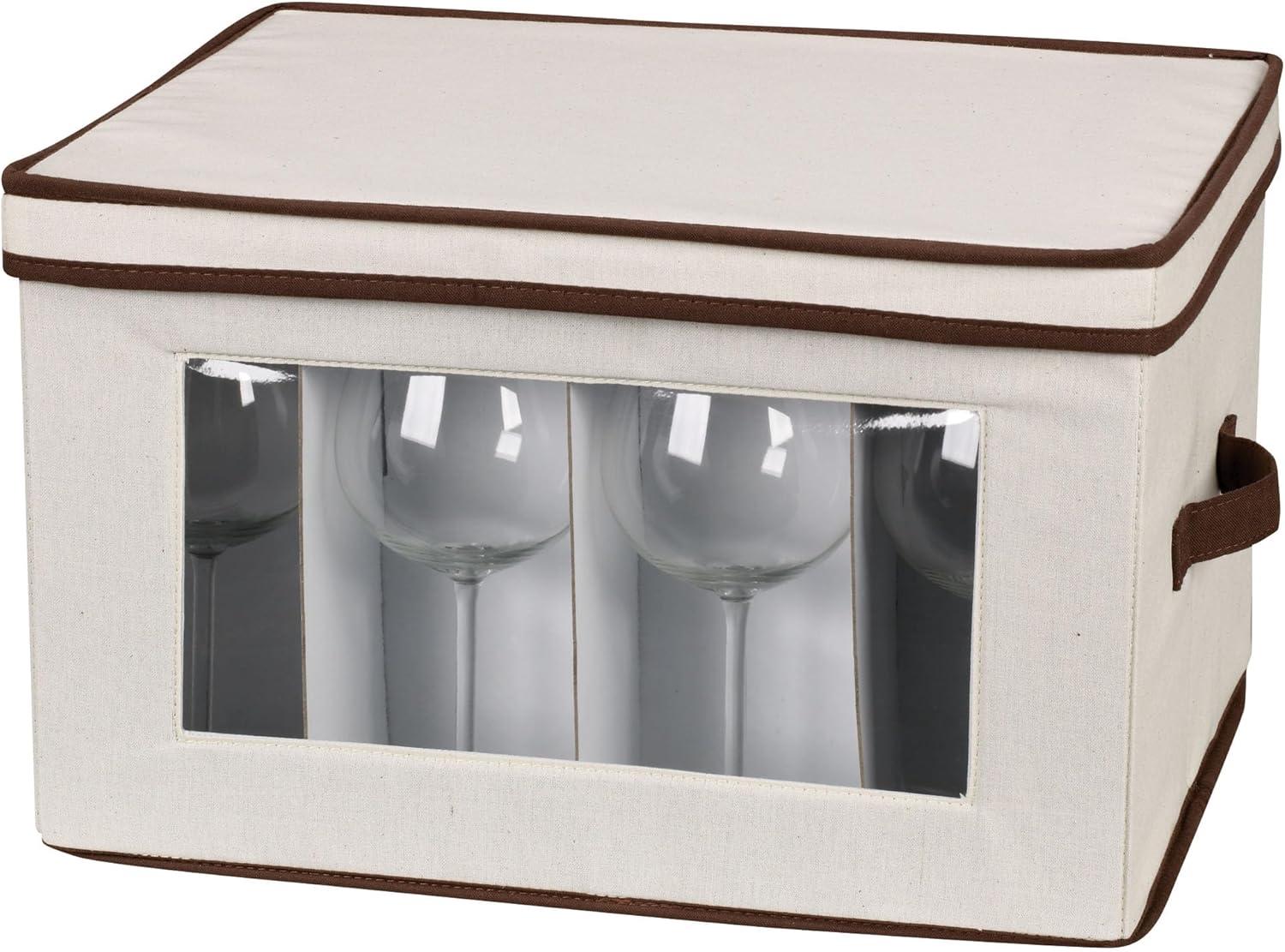 image:imageHousehold Essentials Balloon Wine Glass Storage Box Strong Frame and Handles Windowed Panel Fully Removable Lid Stackable and Foldable Perfect for Wider Stemware GrayNatural