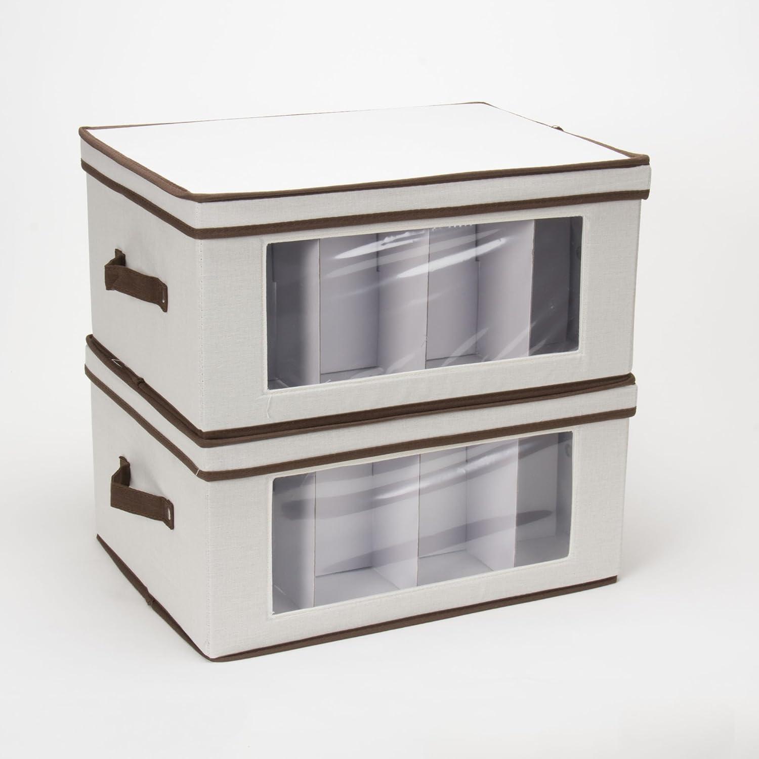 image:imageHousehold Essentials Balloon Wine Glass Storage Box Strong Frame and Handles Windowed Panel Fully Removable Lid Stackable and Foldable Perfect for Wider Stemware GrayNatural