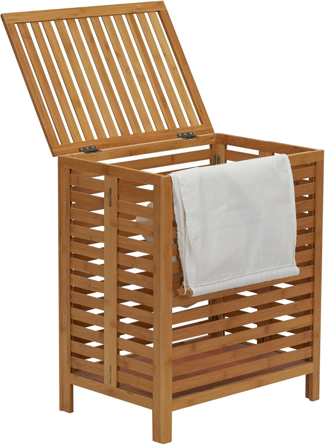 image:imageHousehold Essentials Bamboo Laundry Hamper Slated Hamper with Natural Cotton Bag Removable Bag and Foldable Frame Chic and Environmentally FriendlyHamper