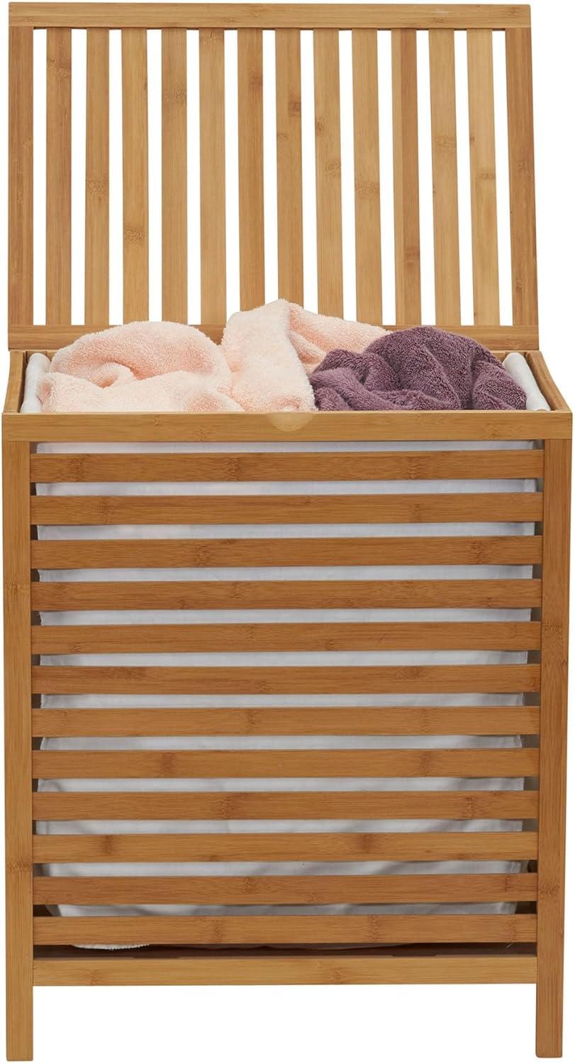image:imageHousehold Essentials Bamboo Laundry Hamper Slated Hamper with Natural Cotton Bag Removable Bag and Foldable Frame Chic and Environmentally FriendlyHamper