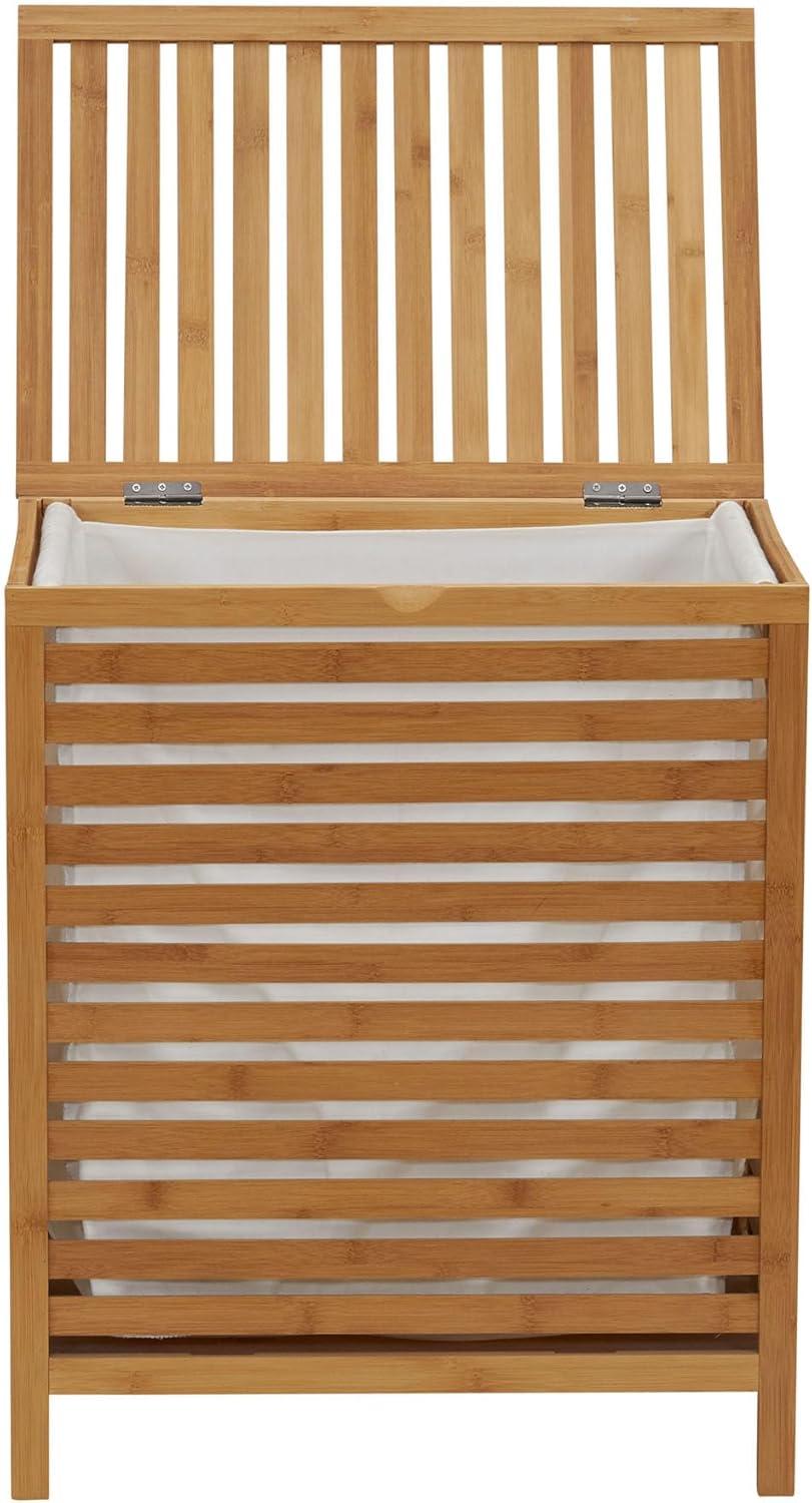 image:imageHousehold Essentials Bamboo Laundry Hamper Slated Hamper with Natural Cotton Bag Removable Bag and Foldable Frame Chic and Environmentally FriendlyHamper