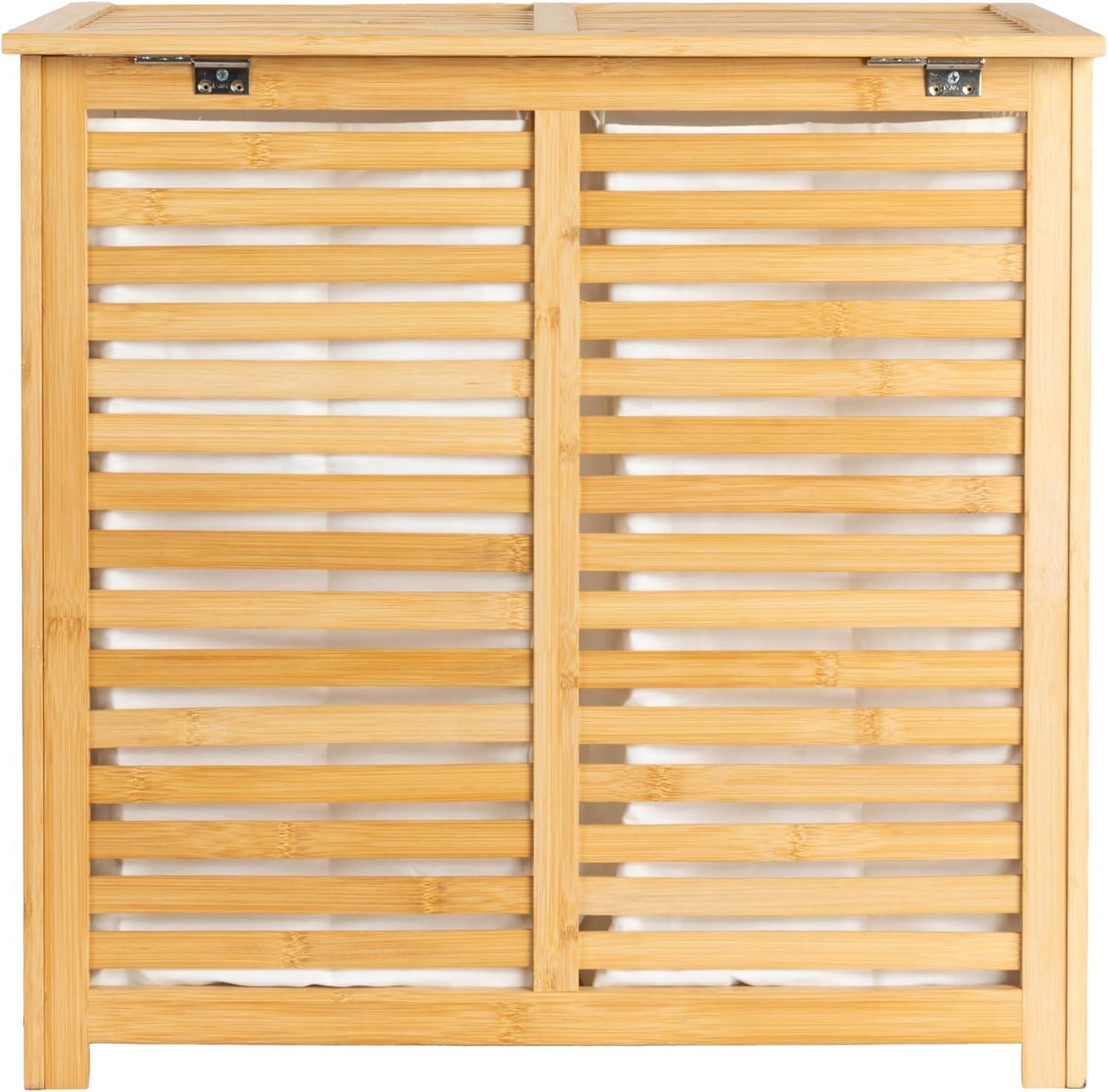 image:imageHousehold Essentials Bamboo Laundry Hamper Slated Hamper with Natural Cotton Bag Removable Bag and Foldable Frame Chic and Environmentally FriendlySorter