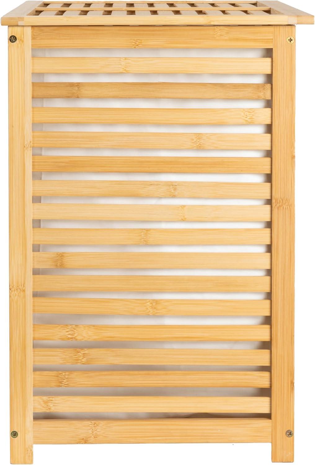 image:imageHousehold Essentials Bamboo Laundry Hamper Slated Hamper with Natural Cotton Bag Removable Bag and Foldable Frame Chic and Environmentally FriendlySorter