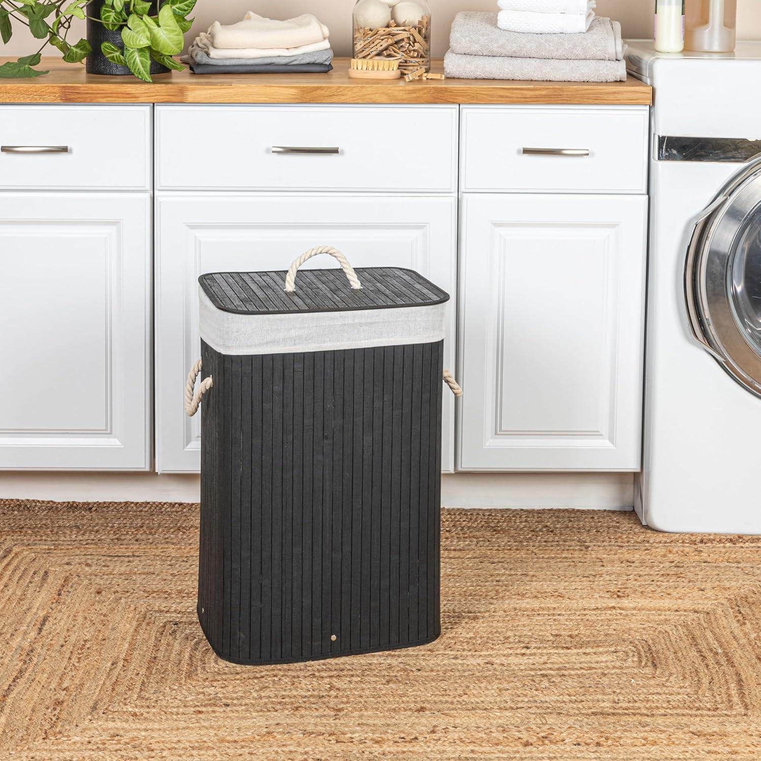 image:imageHousehold Essentials Bamboo Laundry Hamper with Rope Handles 19Gallons WhiteBlack