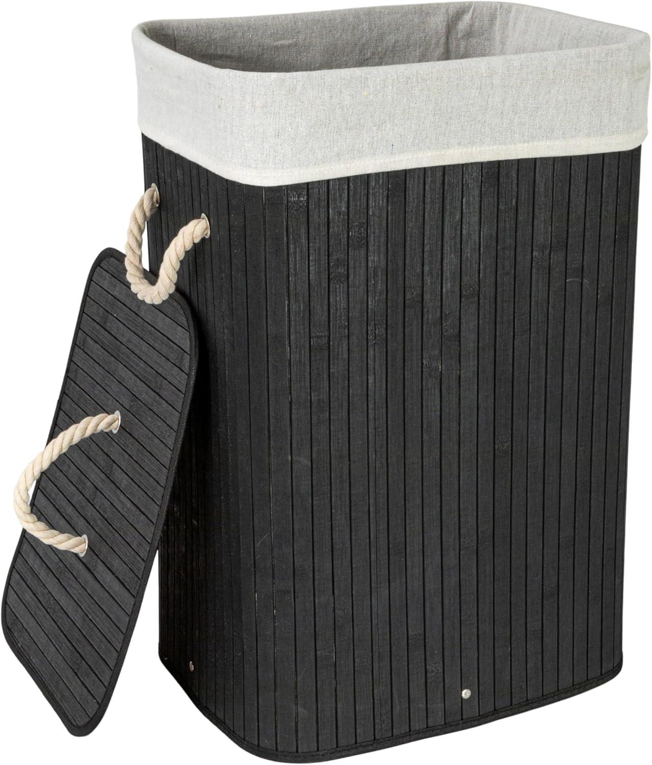 image:imageHousehold Essentials Bamboo Laundry Hamper with Rope Handles 19Gallons WhiteBlack
