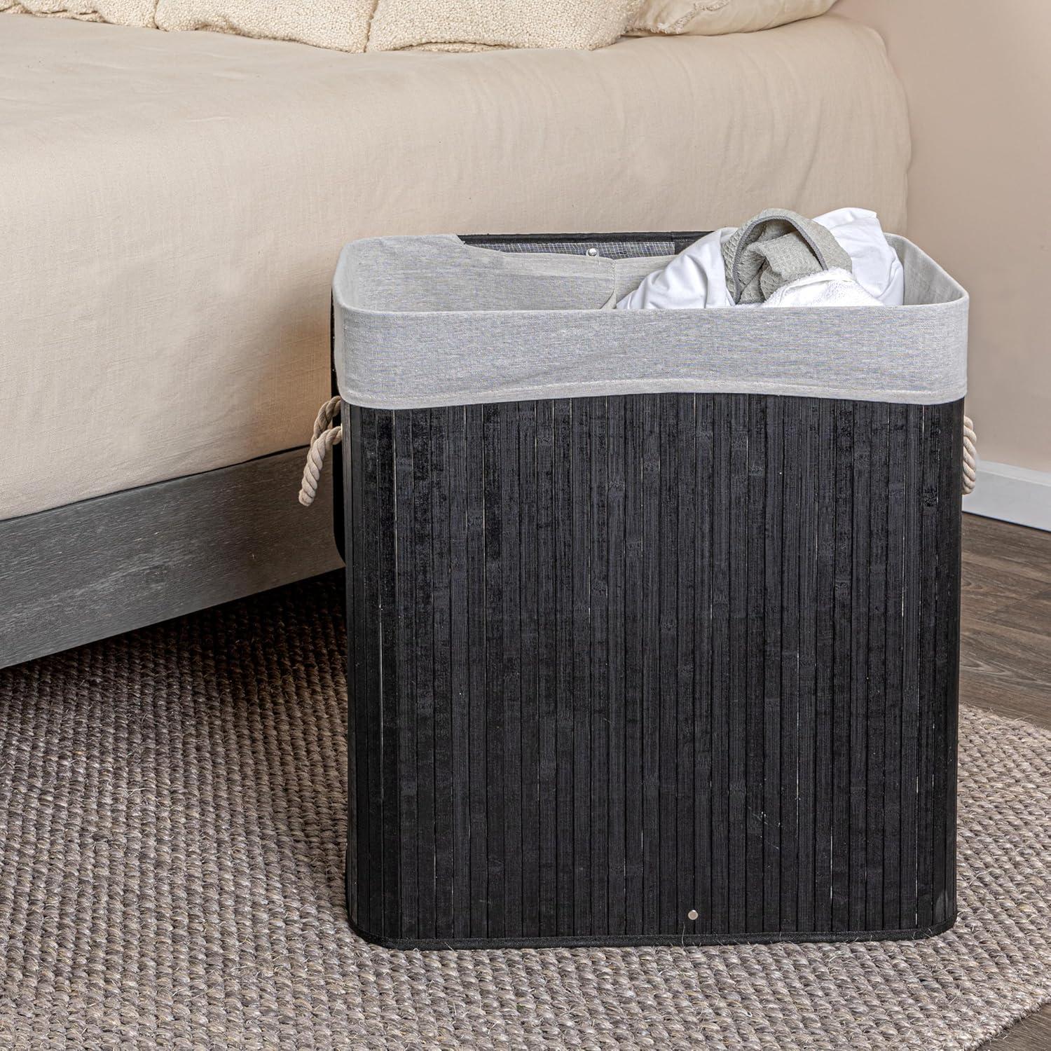 image:imageHousehold Essentials Bamboo Laundry Hamper with Rope Handles 19Gallons WhiteBlack