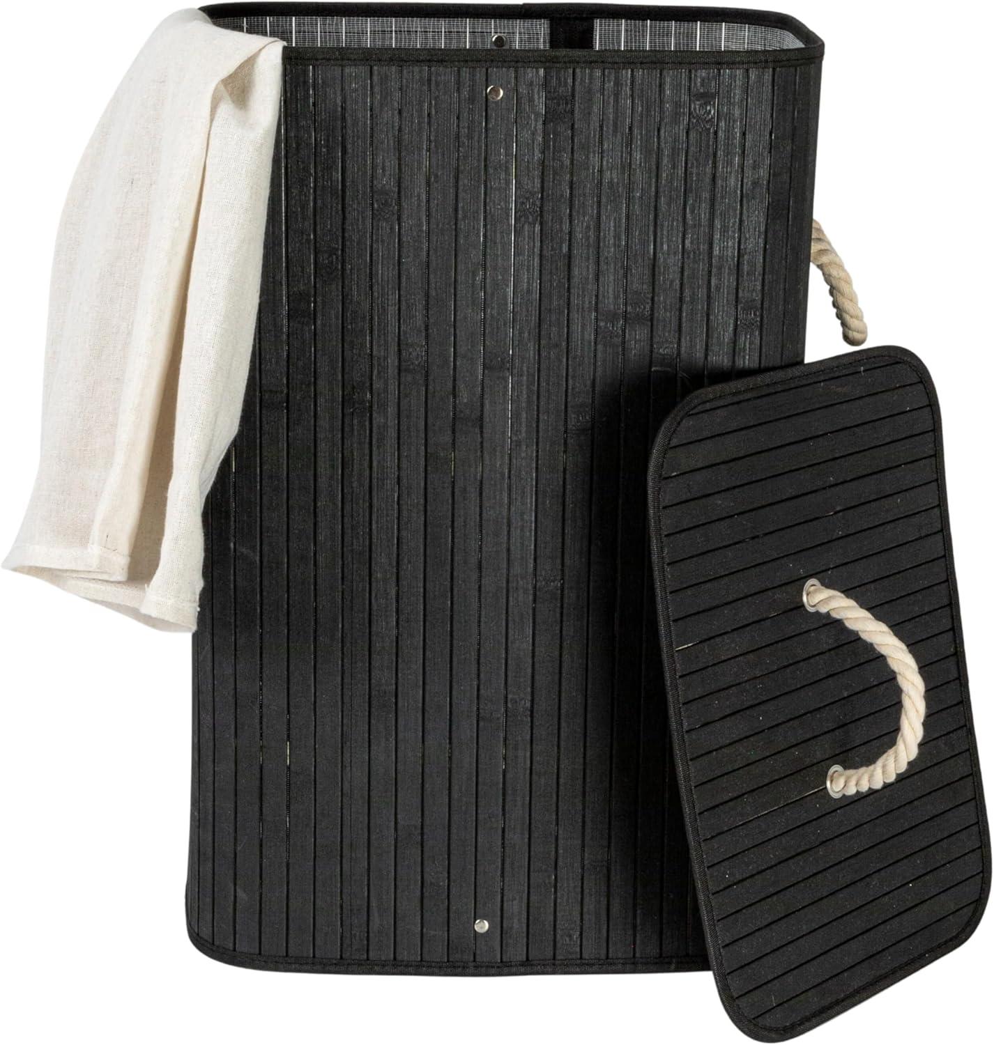 image:imageHousehold Essentials Bamboo Laundry Hamper with Rope Handles 19Gallons WhiteBlack