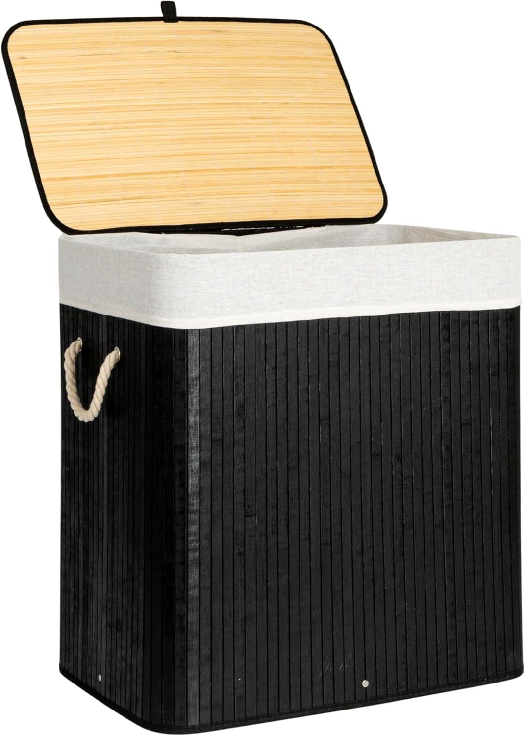 image:imageHousehold Essentials Bamboo Laundry Hamper with Rope Handles 19Gallons WhiteBlack