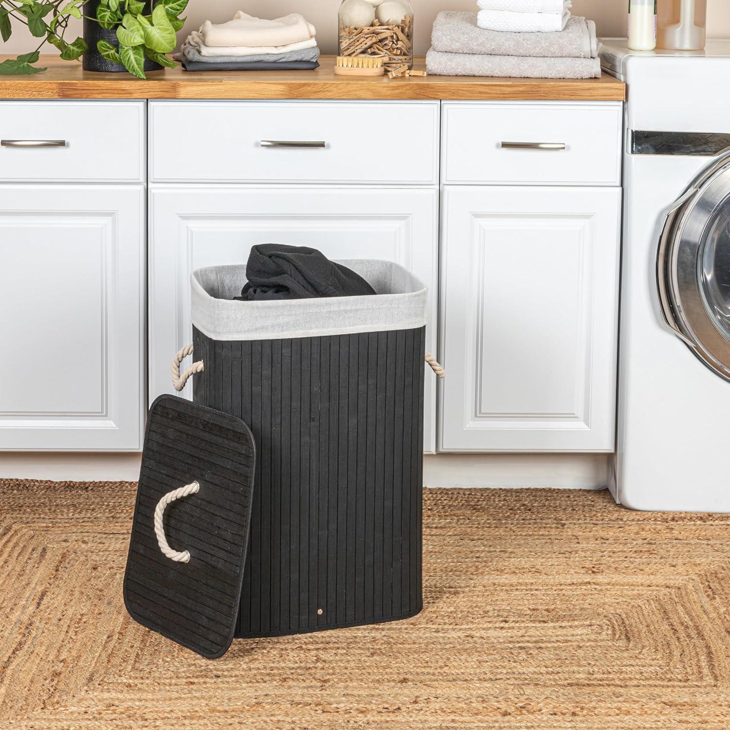 image:imageHousehold Essentials Bamboo Laundry Hamper with Rope Handles 19Gallons WhiteBlack