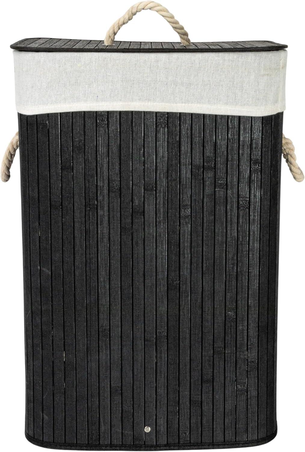 image:imageHousehold Essentials Bamboo Laundry Hamper with Rope Handles 19Gallons WhiteBlack